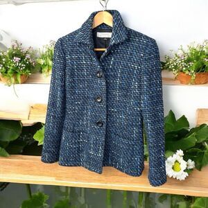 TAHARI size 6 Blue Tweed Jacket women’s Clueless Chanel blazer timeless wool